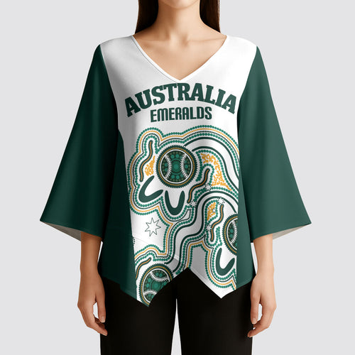 Australia Baseball Custom Kimono Sleeve Blouse Go Emeralds Aboriginal Art
