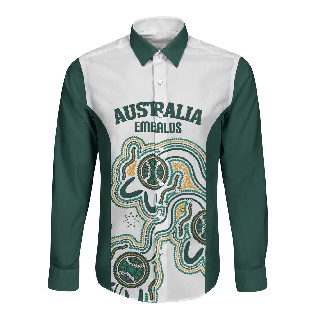 Australia Baseball Custom Long Sleeve Button Shirt Go Emeralds Aboriginal Art