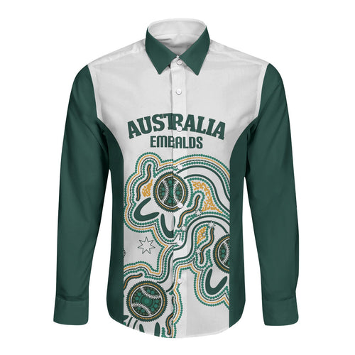 Australia Baseball Custom Long Sleeve Button Shirt Go Emeralds Aboriginal Art