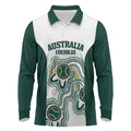 Australia Baseball Custom Long Sleeve Polo Shirt Go Emeralds Aboriginal Art