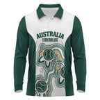 Australia Baseball Custom Long Sleeve Polo Shirt Go Emeralds Aboriginal Art