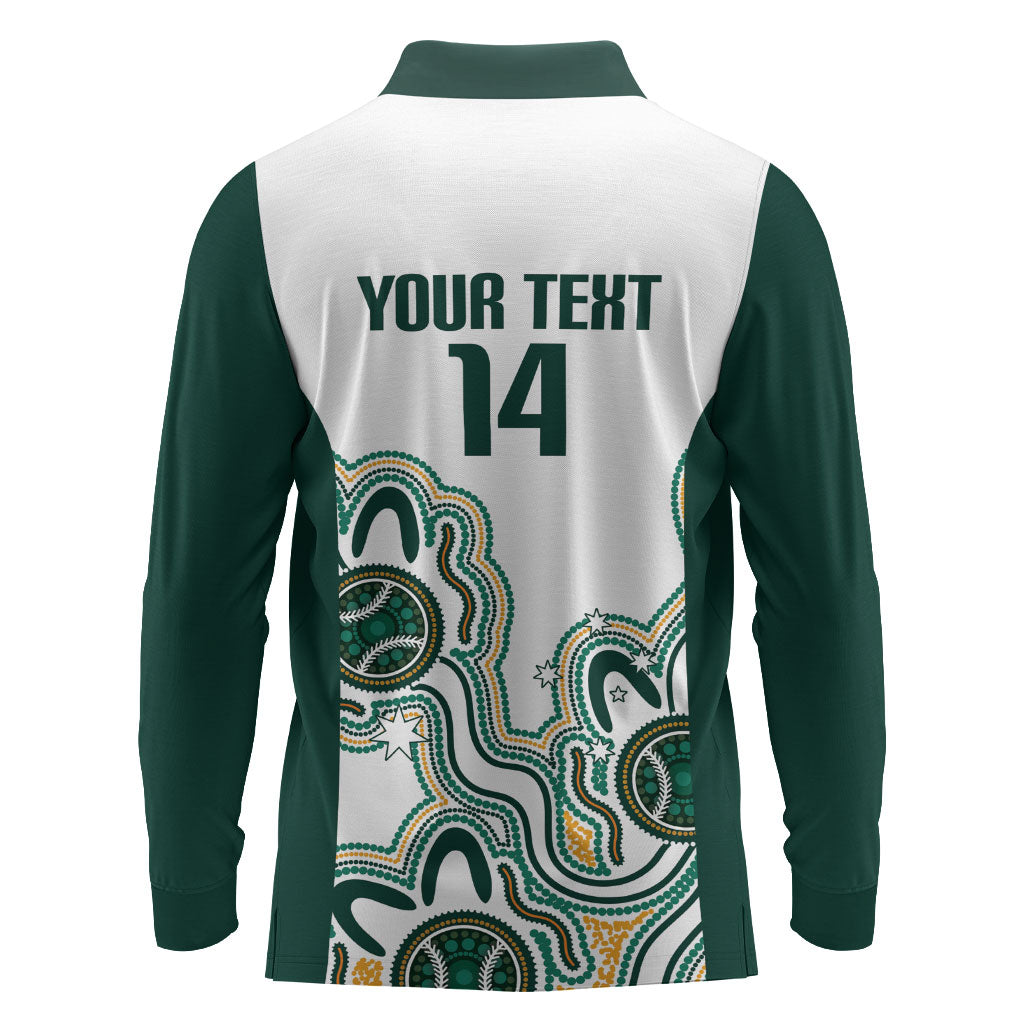 Australia Baseball Custom Long Sleeve Polo Shirt Go Emeralds Aboriginal Art