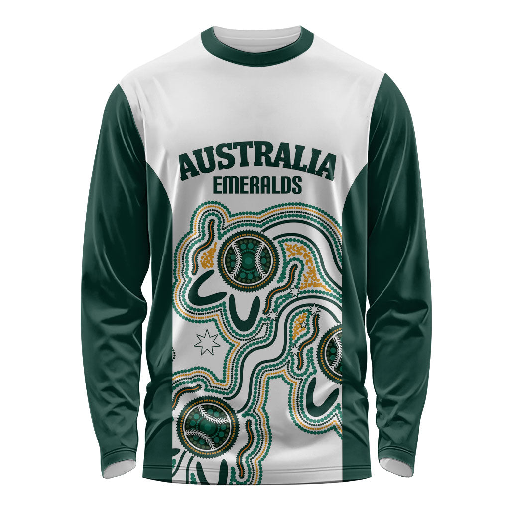 Australia Baseball Custom Long Sleeve Shirt Go Emeralds Aboriginal Art