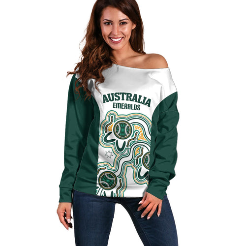 Australia Baseball Custom Off Shoulder Sweater Go Emeralds Aboriginal Art