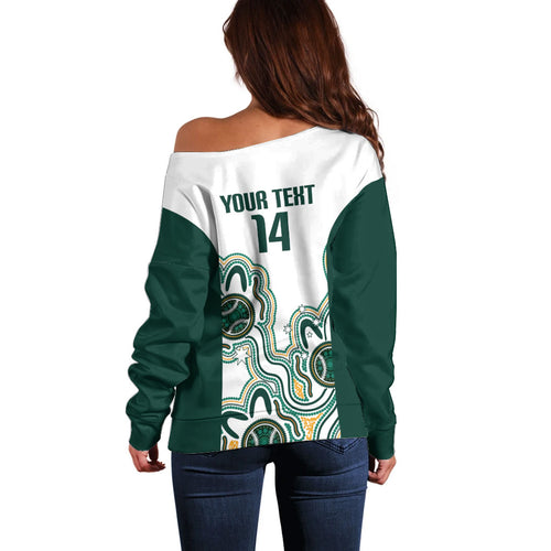 Australia Baseball Custom Off Shoulder Sweater Go Emeralds Aboriginal Art