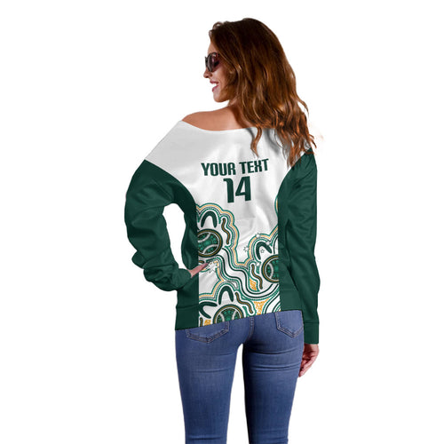 Australia Baseball Custom Off Shoulder Sweater Go Emeralds Aboriginal Art