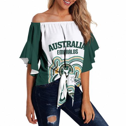 Australia Baseball Custom Off Shoulder Wrap Waist Top Go Emeralds Aboriginal Art