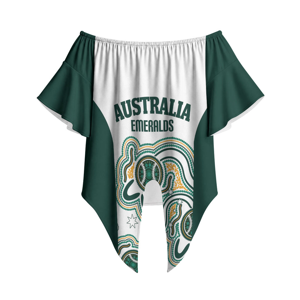 Australia Baseball Custom Off Shoulder Wrap Waist Top Go Emeralds Aboriginal Art