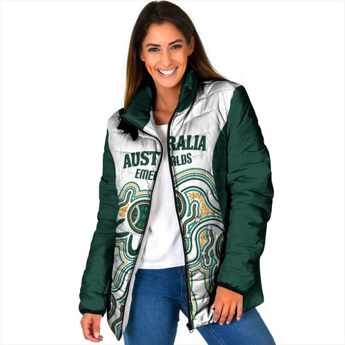 Australia Baseball Custom Padded Jacket Go Emeralds Aboriginal Art