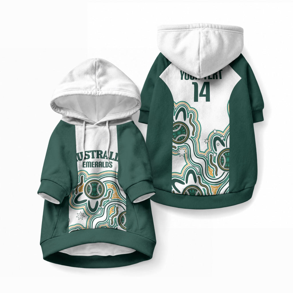 Australia Baseball Custom Pet Hoodie Go Emeralds Aboriginal Art
