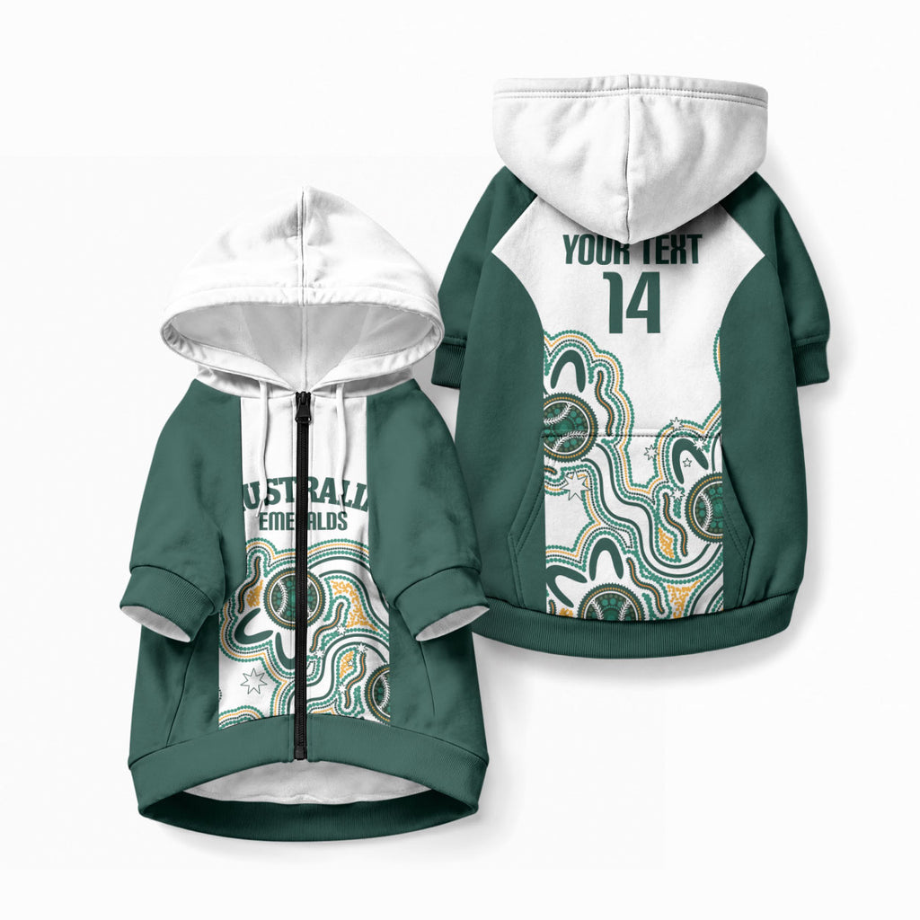 Australia Baseball Custom Pet Hoodie Go Emeralds Aboriginal Art