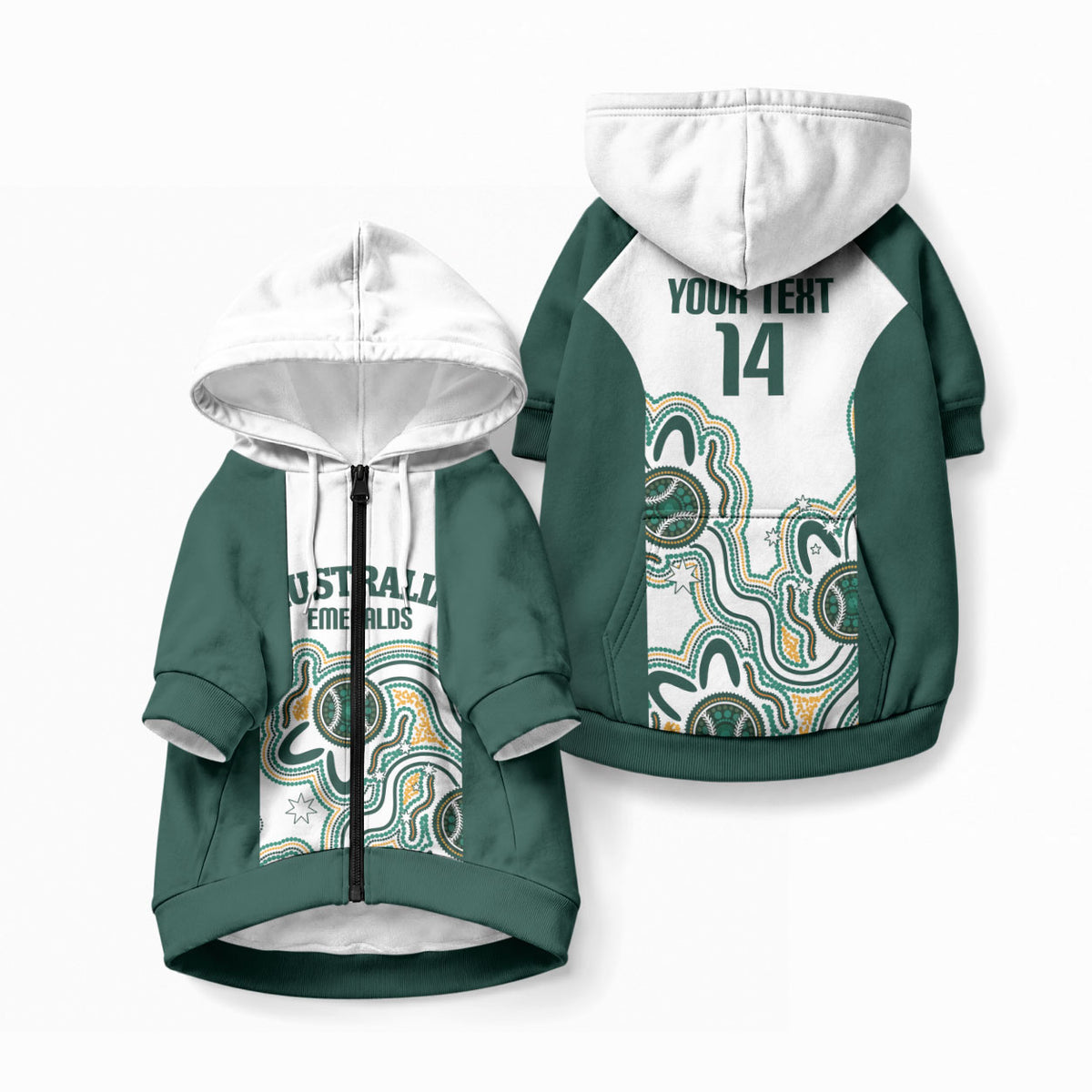 Australia Baseball Custom Pet Hoodie Go Emeralds Aboriginal Art