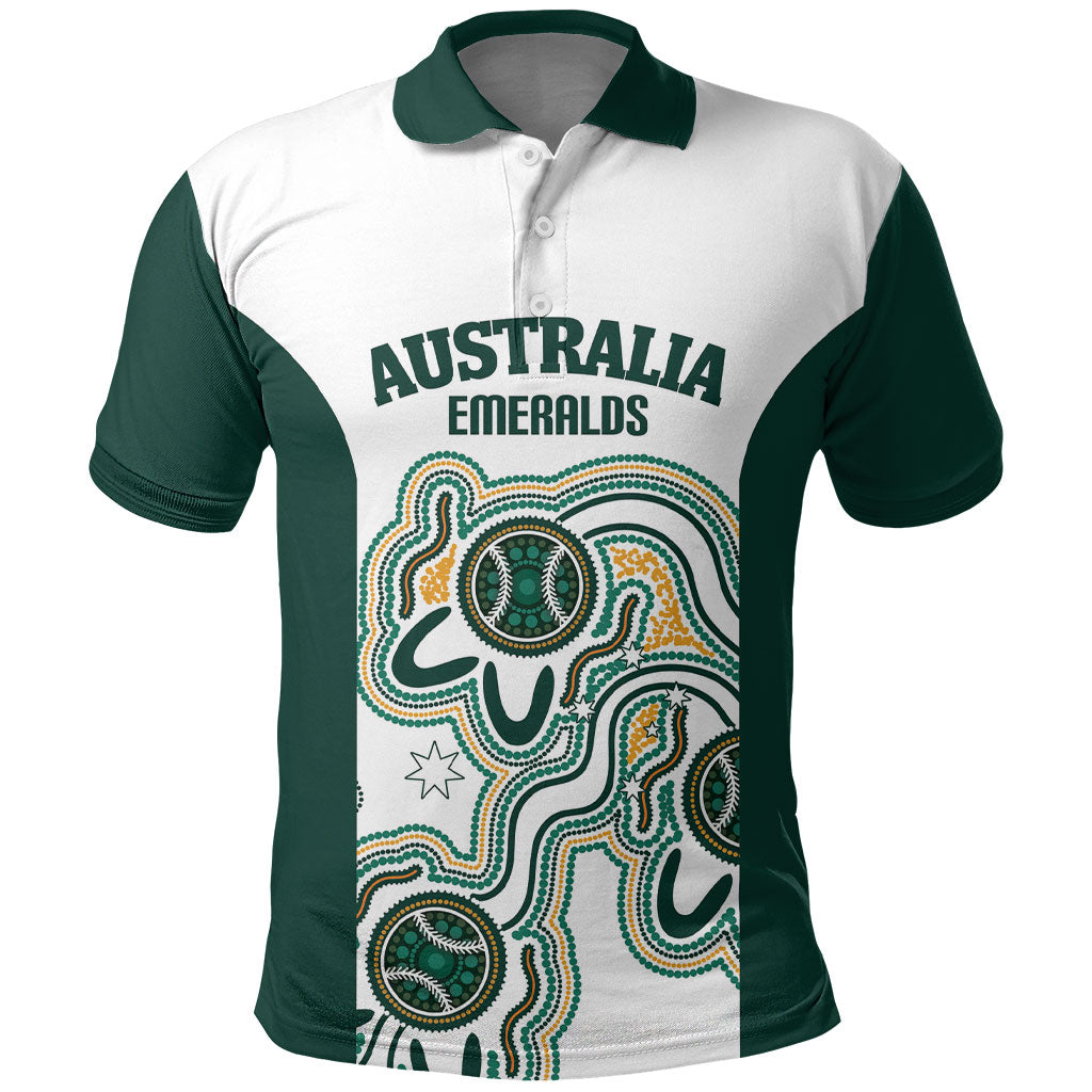 Australia Baseball Custom Polo Shirt Go Emeralds Aboriginal Art