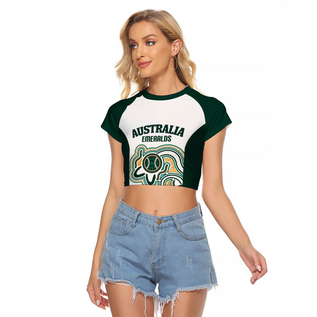 Australia Baseball Custom Raglan Cropped T Shirt Go Emeralds Aboriginal Art