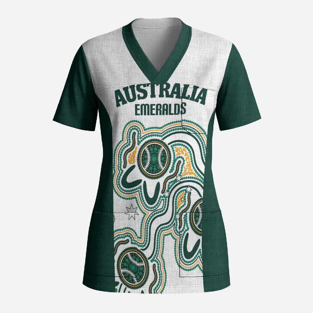 Australia Baseball Custom Scrub Top Go Emeralds Aboriginal Art