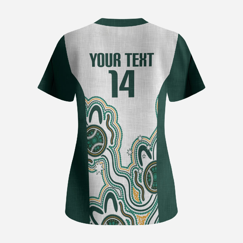 Australia Baseball Custom Scrub Top Go Emeralds Aboriginal Art