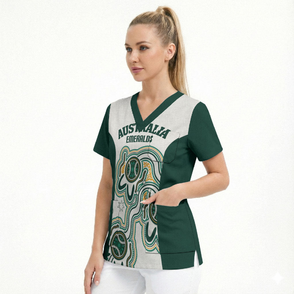 Australia Baseball Custom Scrub Top Go Emeralds Aboriginal Art