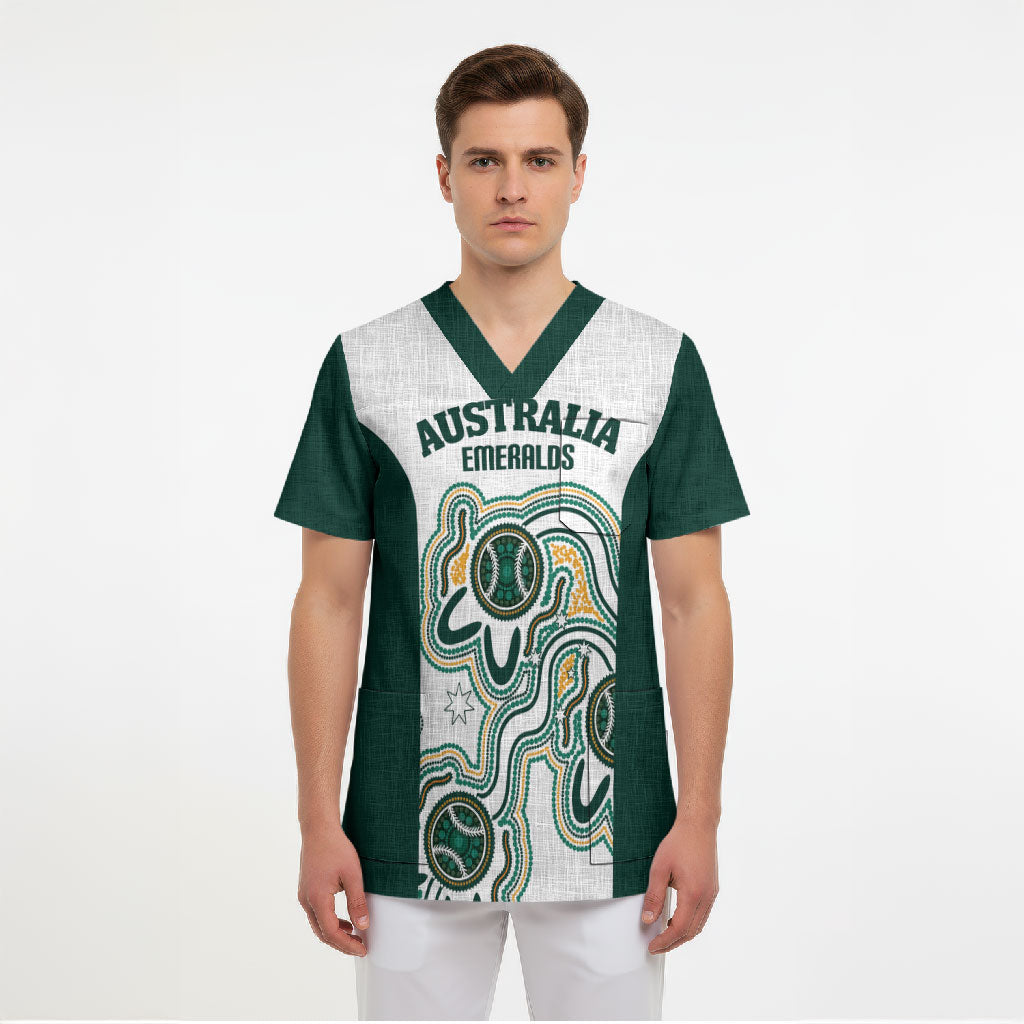 Australia Baseball Custom Scrub Top Go Emeralds Aboriginal Art