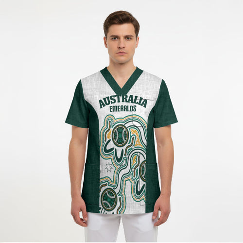 Australia Baseball Custom Scrub Top Go Emeralds Aboriginal Art