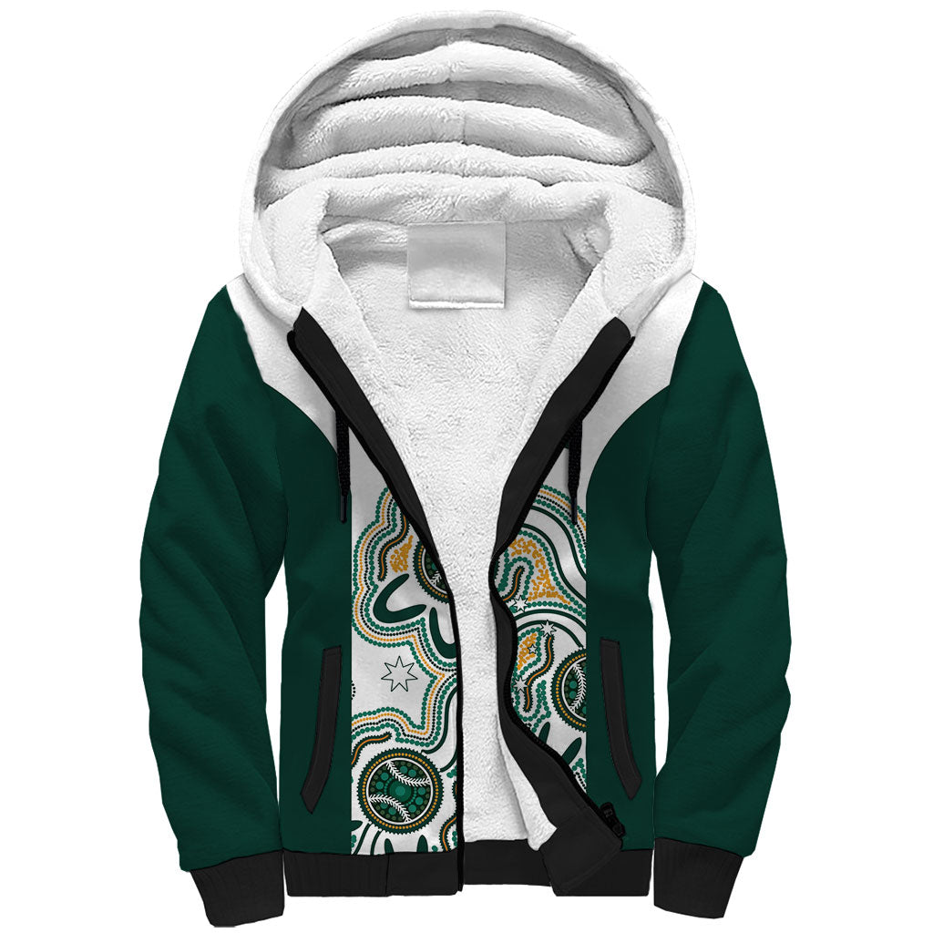 Australia Baseball Custom Sherpa Hoodie Go Emeralds Aboriginal Art