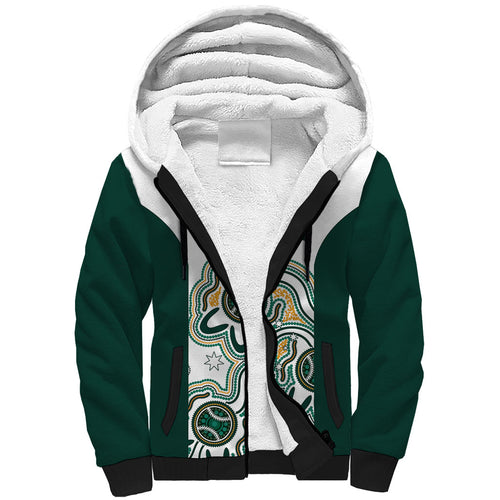 Australia Baseball Custom Sherpa Hoodie Go Emeralds Aboriginal Art