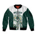 Australia Baseball Custom Sleeve Zip Bomber Jacket Go Emeralds Aboriginal Art