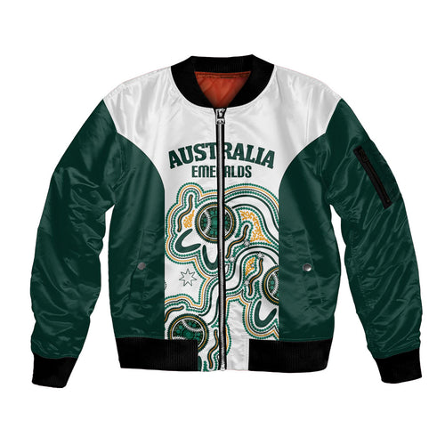 Australia Baseball Custom Sleeve Zip Bomber Jacket Go Emeralds Aboriginal Art