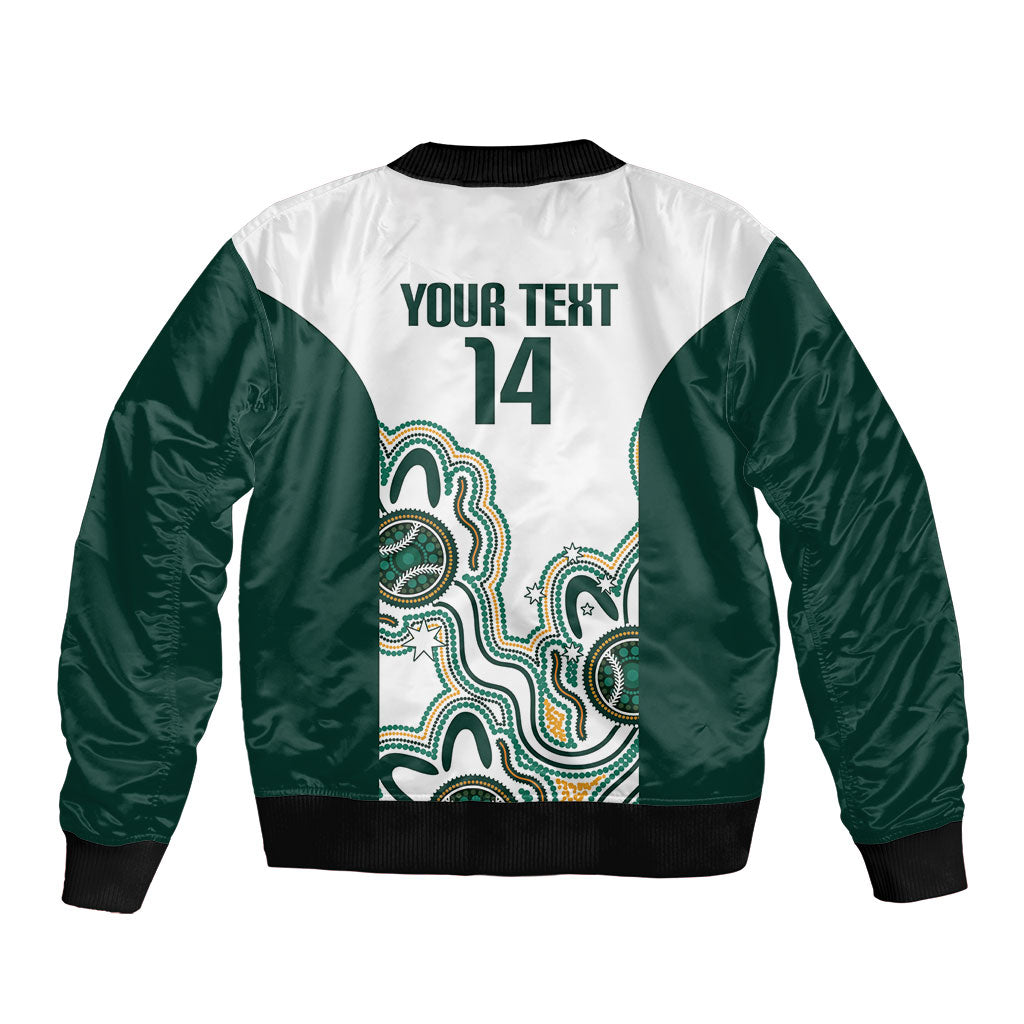 Australia Baseball Custom Sleeve Zip Bomber Jacket Go Emeralds Aboriginal Art