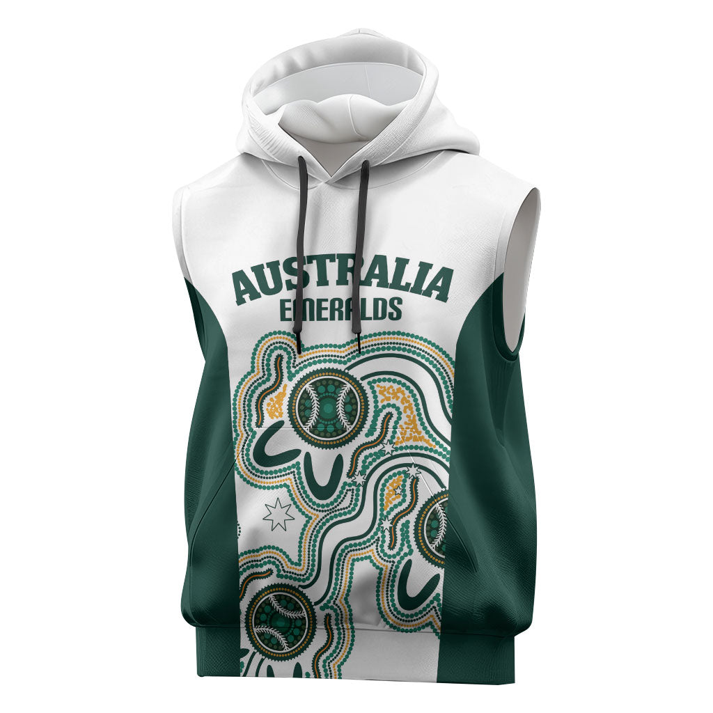 Australia Baseball Custom Sleeveless Hoodie Go Emeralds Aboriginal Art