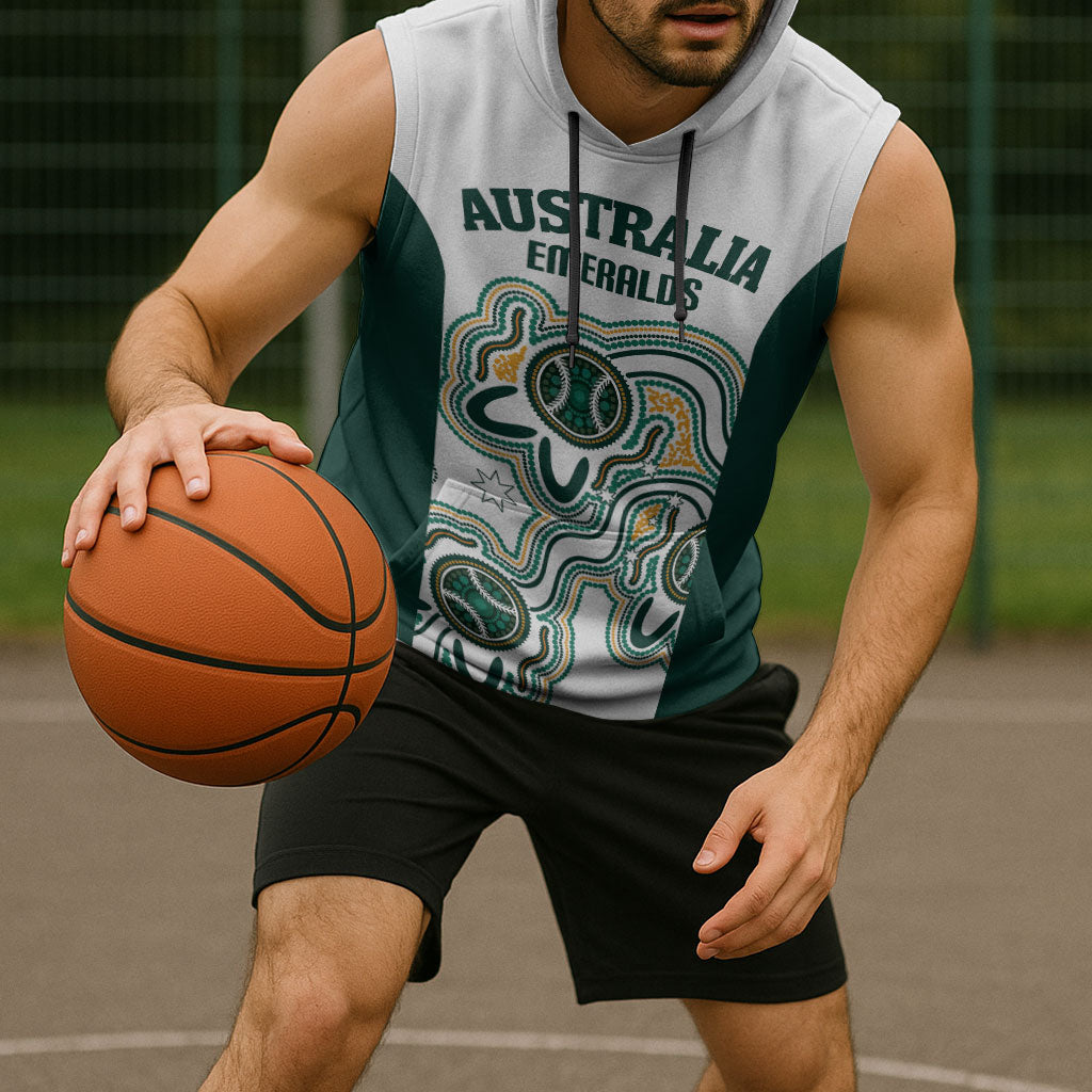 Australia Baseball Custom Sleeveless Hoodie Go Emeralds Aboriginal Art
