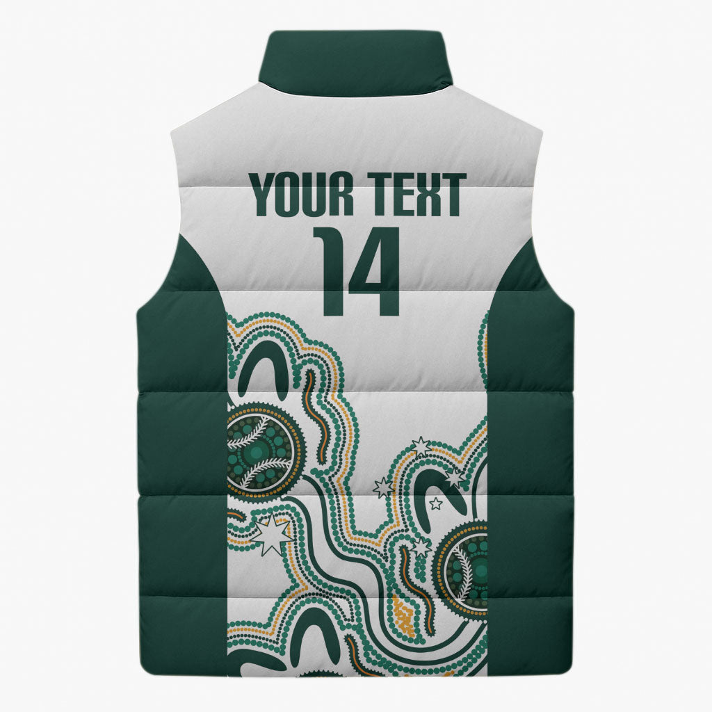 Australia Baseball Custom Sleeveless Puffer Jacket Go Emeralds Aboriginal Art
