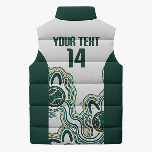 Australia Baseball Custom Sleeveless Puffer Jacket Go Emeralds Aboriginal Art