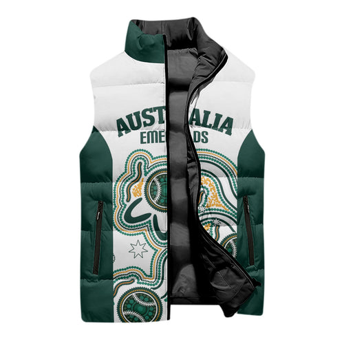 Australia Baseball Custom Sleeveless Puffer Jacket Go Emeralds Aboriginal Art