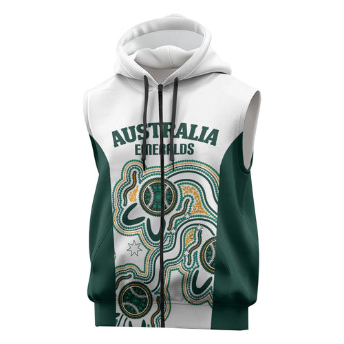 Australia Baseball Custom Sleeveless Zip Hoodie Go Emeralds Aboriginal Art