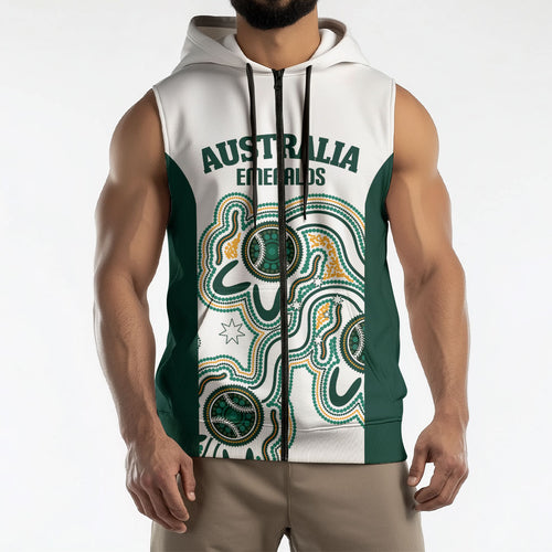 Australia Baseball Custom Sleeveless Zip Hoodie Go Emeralds Aboriginal Art
