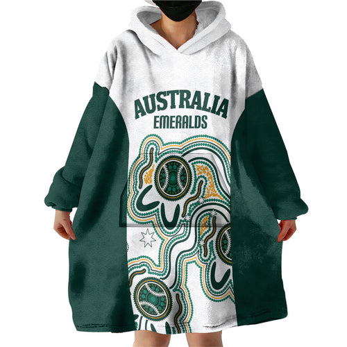 Australia Baseball Custom Wearable Blanket Hoodie Go Emeralds Aboriginal Art