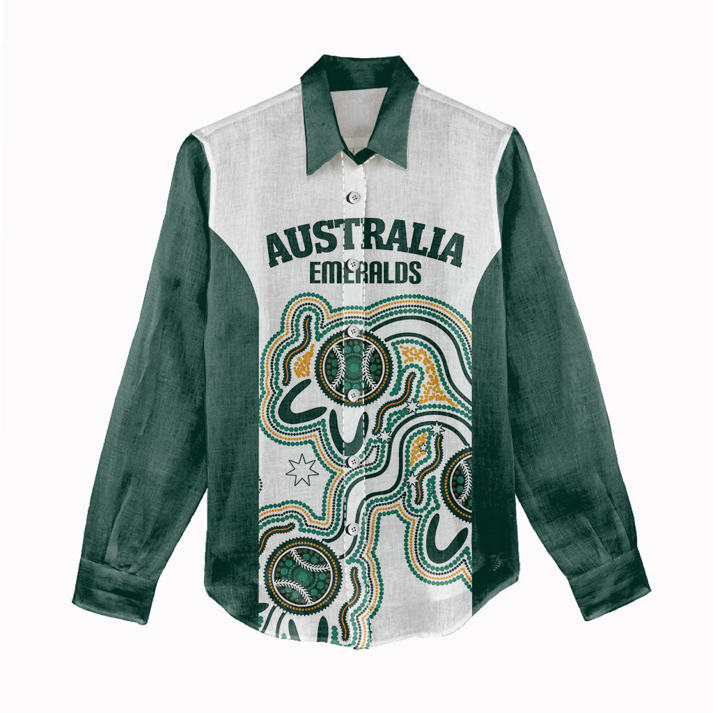 Australia Baseball Custom Women Casual Shirt Go Emeralds Aboriginal Art
