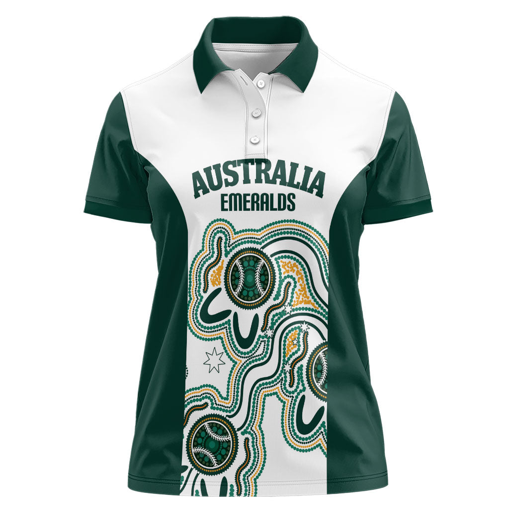 Australia Baseball Custom Women Polo Shirt Go Emeralds Aboriginal Art