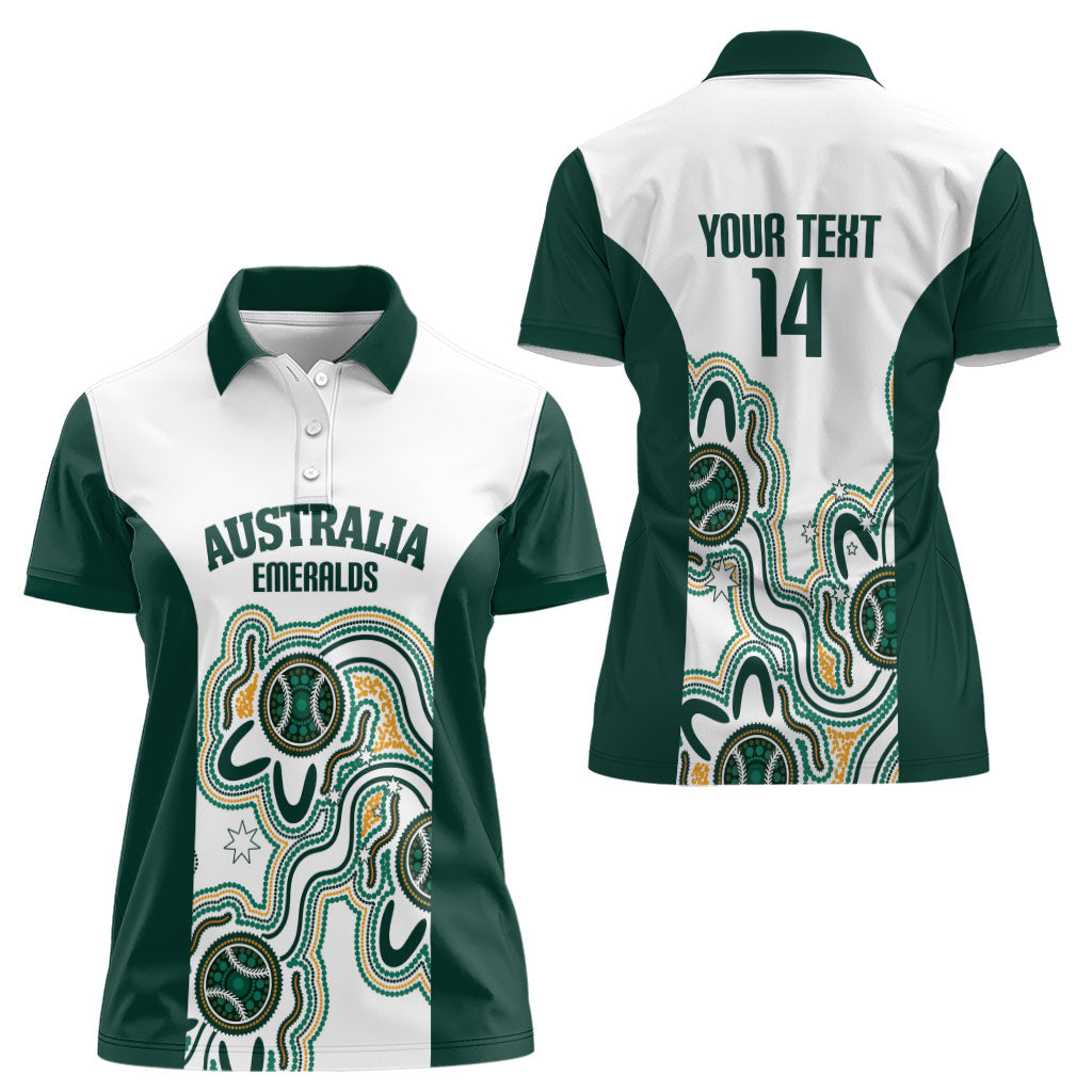 Australia Baseball Custom Women Polo Shirt Go Emeralds Aboriginal Art