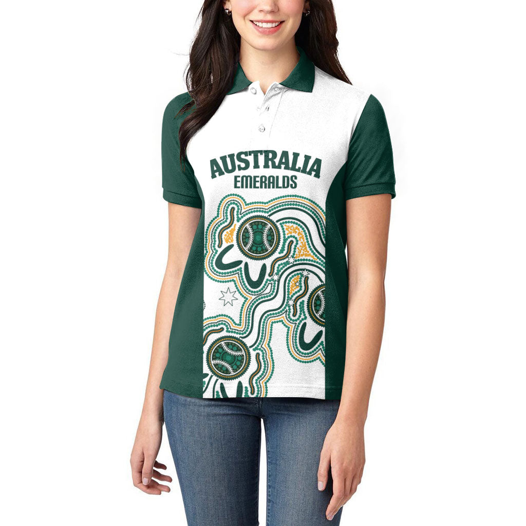 Australia Baseball Custom Women Polo Shirt Go Emeralds Aboriginal Art