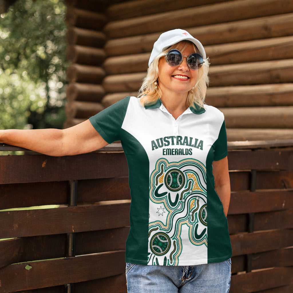 Australia Baseball Custom Women Polo Shirt Go Emeralds Aboriginal Art
