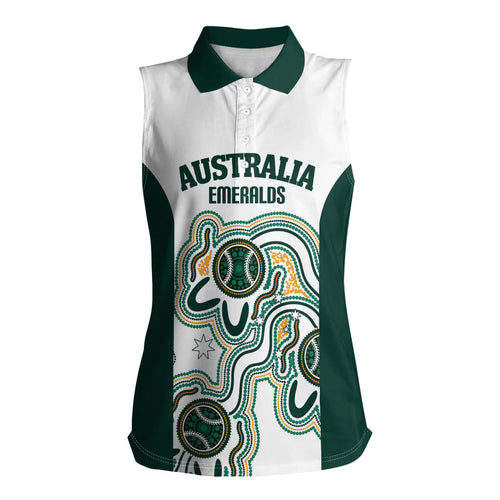 Australia Baseball Custom Women Sleeveless Polo Shirt Go Emeralds Aboriginal Art