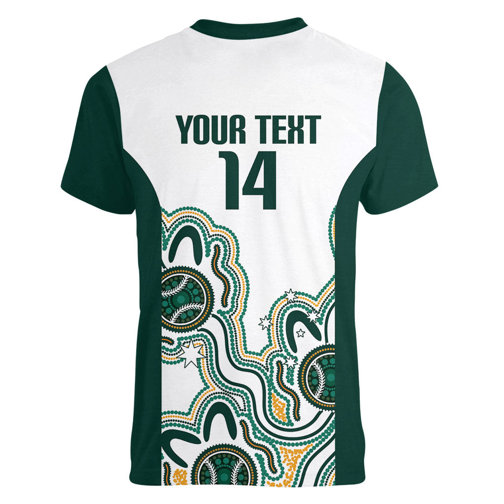Australia Baseball Custom Women V-Neck T-Shirt Go Emeralds Aboriginal Art