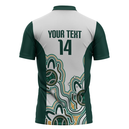 Australia Baseball Custom Zipper Polo Shirt Go Emeralds Aboriginal Art