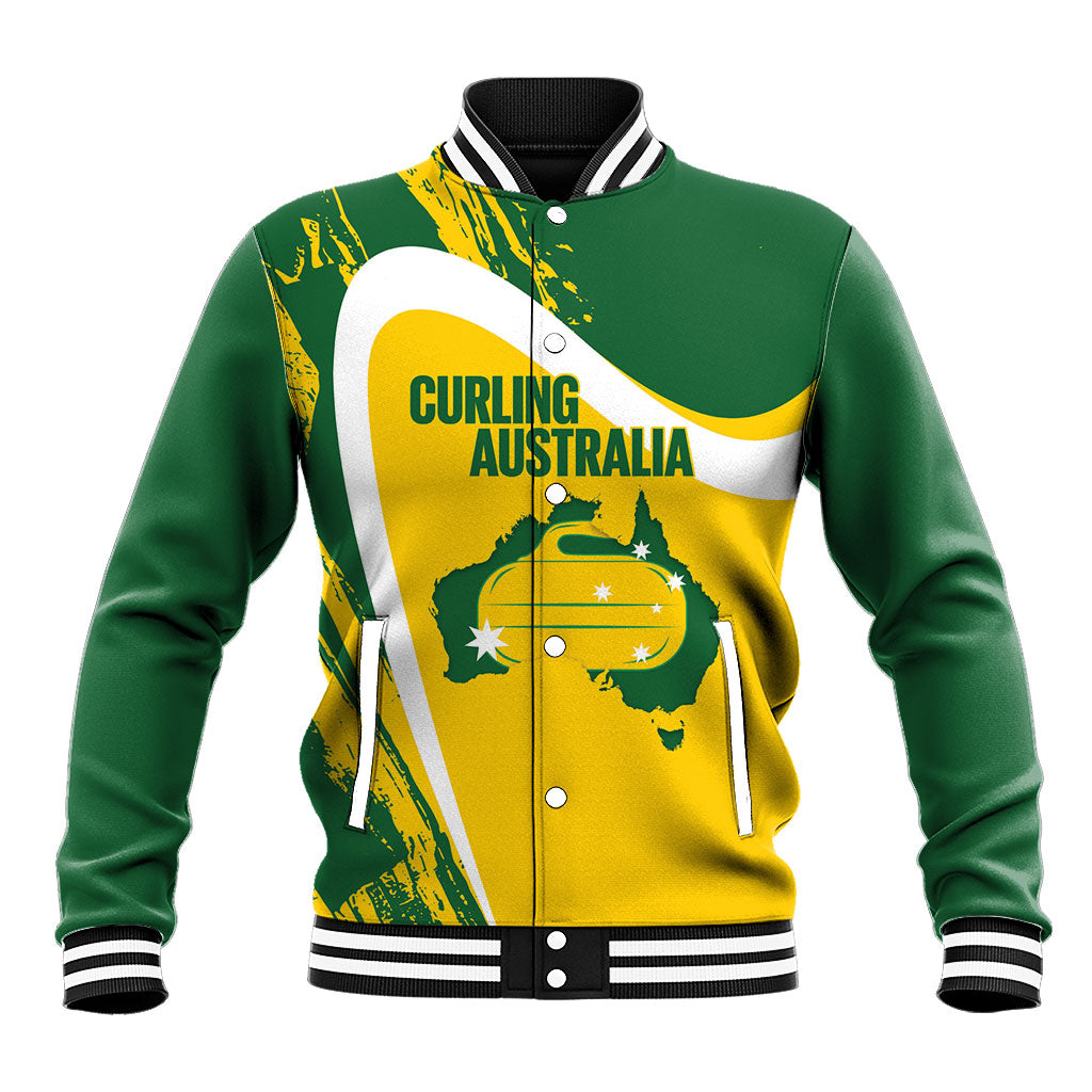 Australia Curling Personalised Baseball Jacket Aussie Map Grunge Curve Style