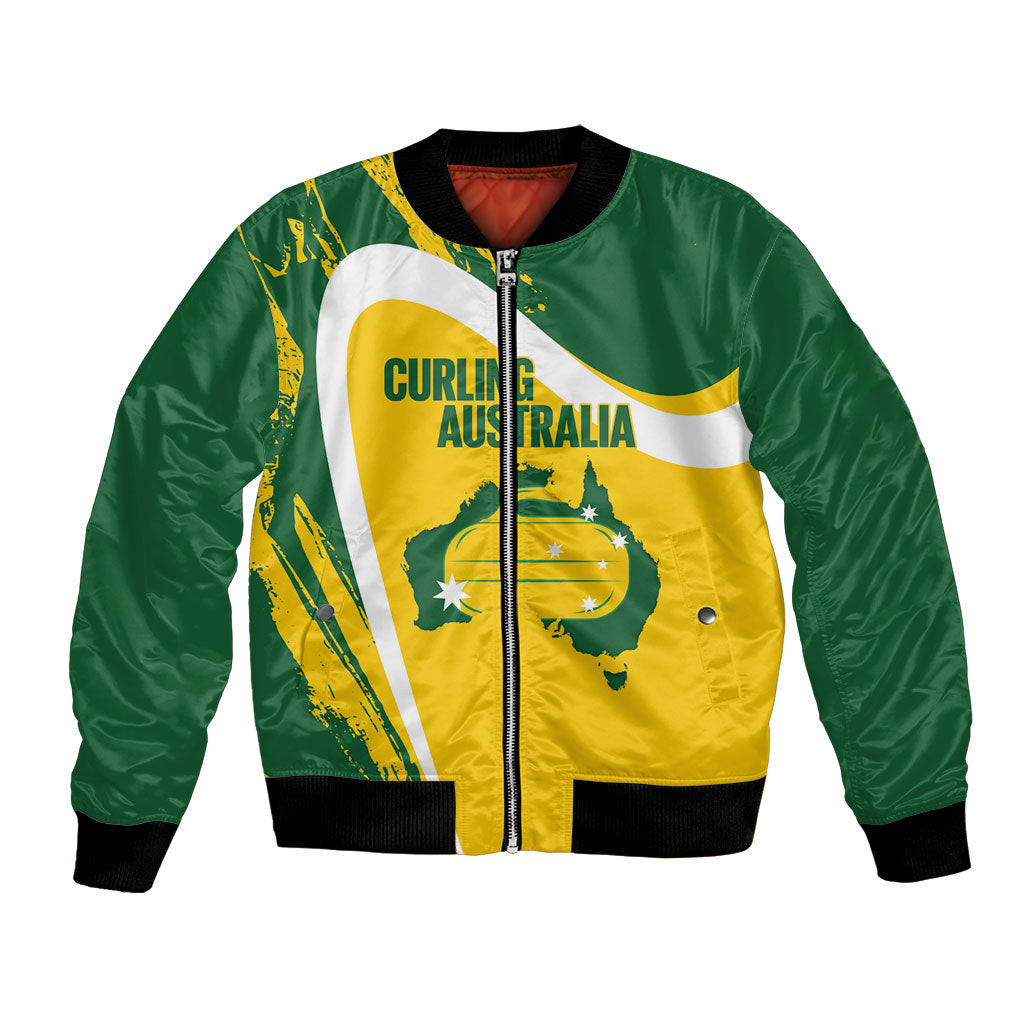 Australia Curling Personalised Bomber Jacket Aussie Map Grunge Curve Style