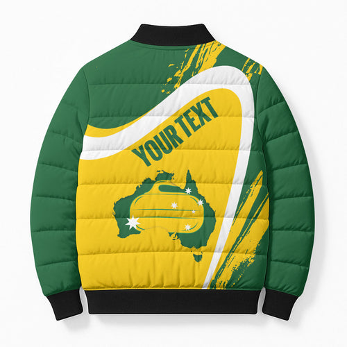 Australia Curling Personalised Bomber Puffer Jacket Aussie Map Grunge Curve Style