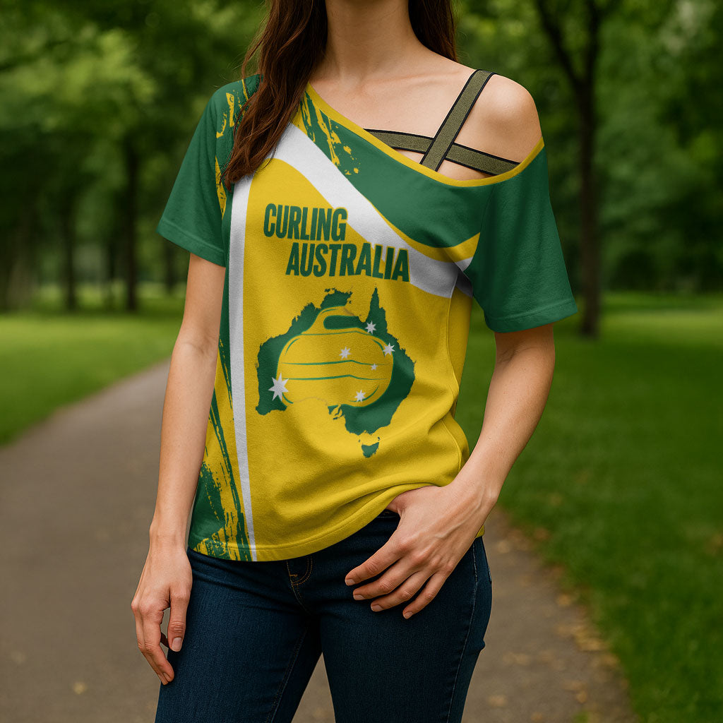 Australia Curling Personalised Cross Shoulder Shirt Aussie Map Grunge Curve Style