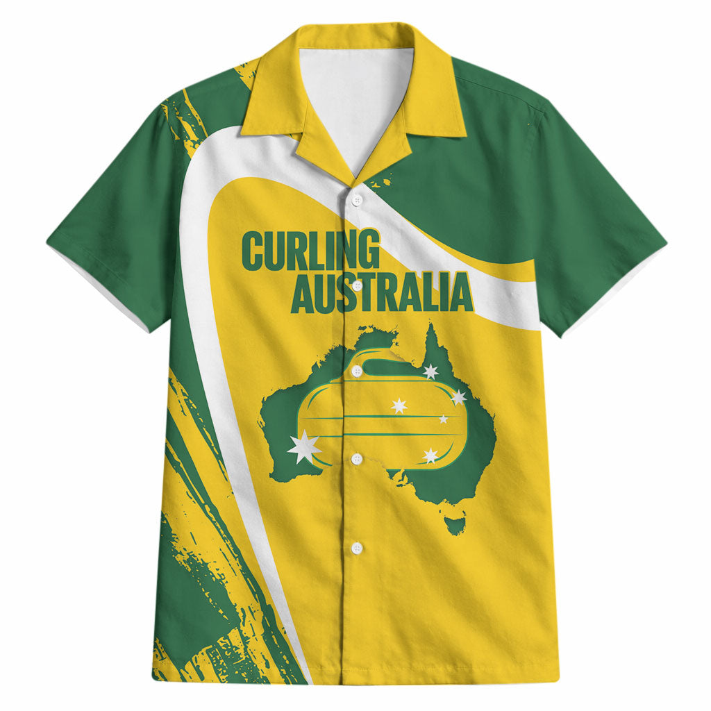 Australia Curling Personalised Hawaiian Shirt Aussie Map Grunge Curve Style