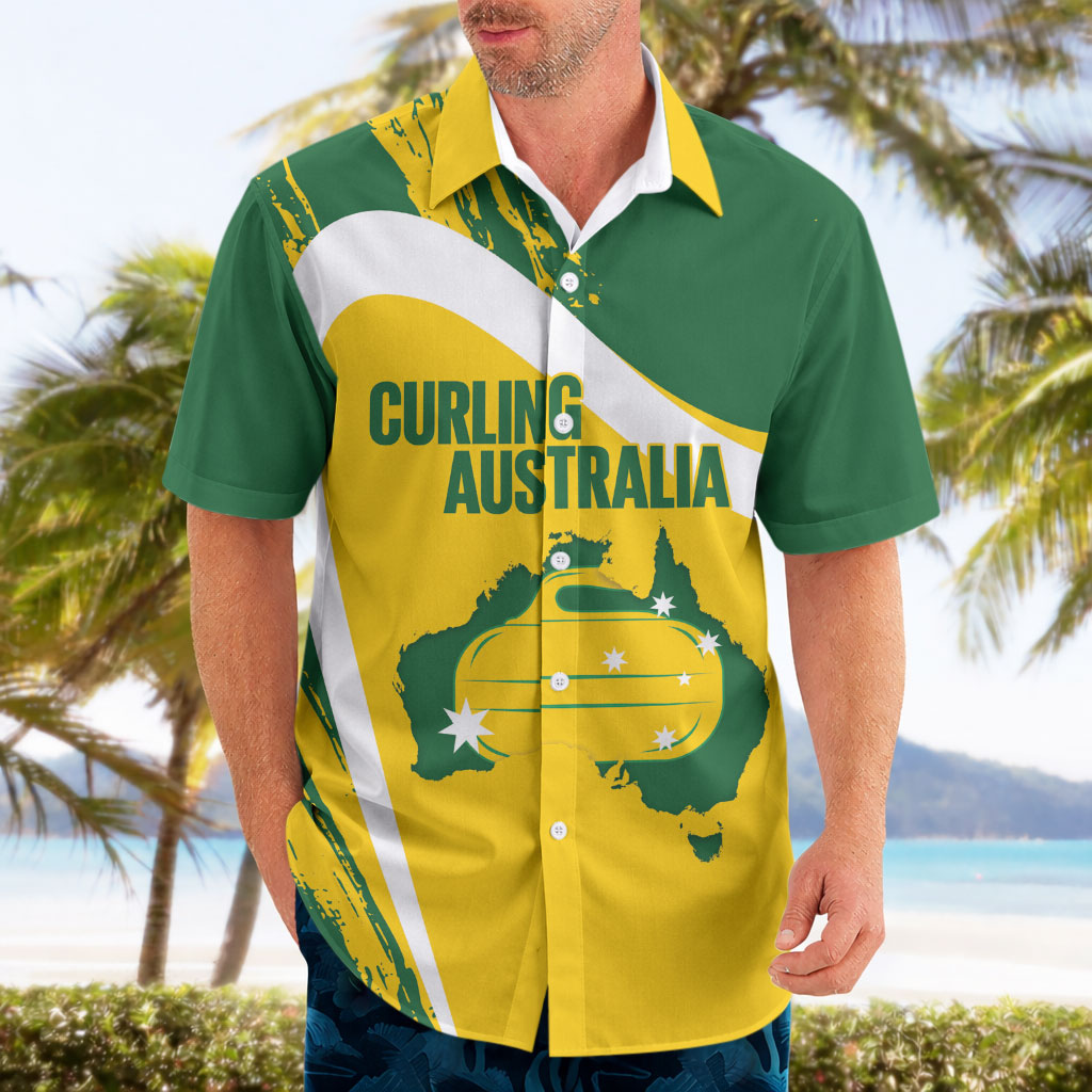 Australia Curling Personalised Hawaiian Shirt Aussie Map Grunge Curve Style